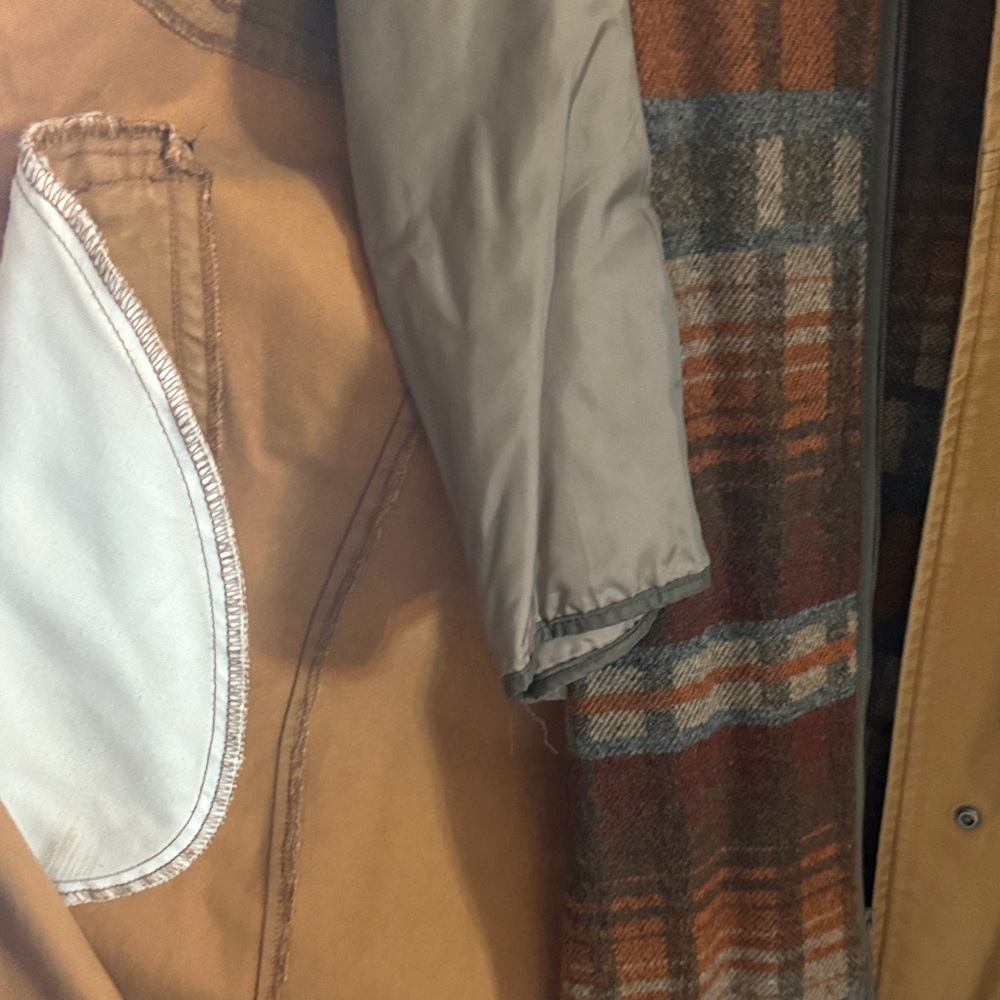 LL BEAN / 70's Aztec Trench Coat MADE IN USA WOOL Blanket Lined - Picture 7 of 15
